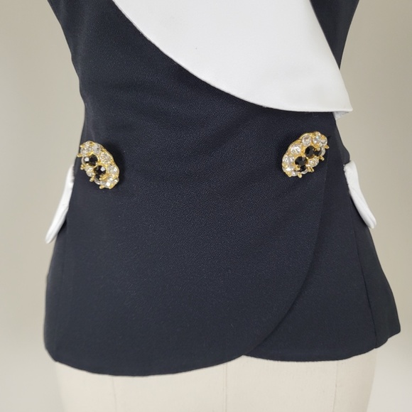 90's Waistcoat Black & White formal double breasted lapel V-neck plunge neckline - Picture 10 of 16